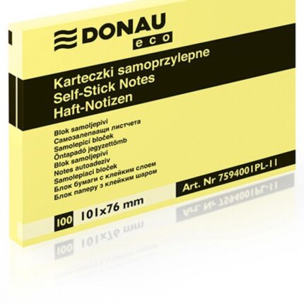 Bloczek samoprzylepny DONAU Eco, 101x76mm, 1x100 kart., jasnożółty (opakowanie 12 szt.)