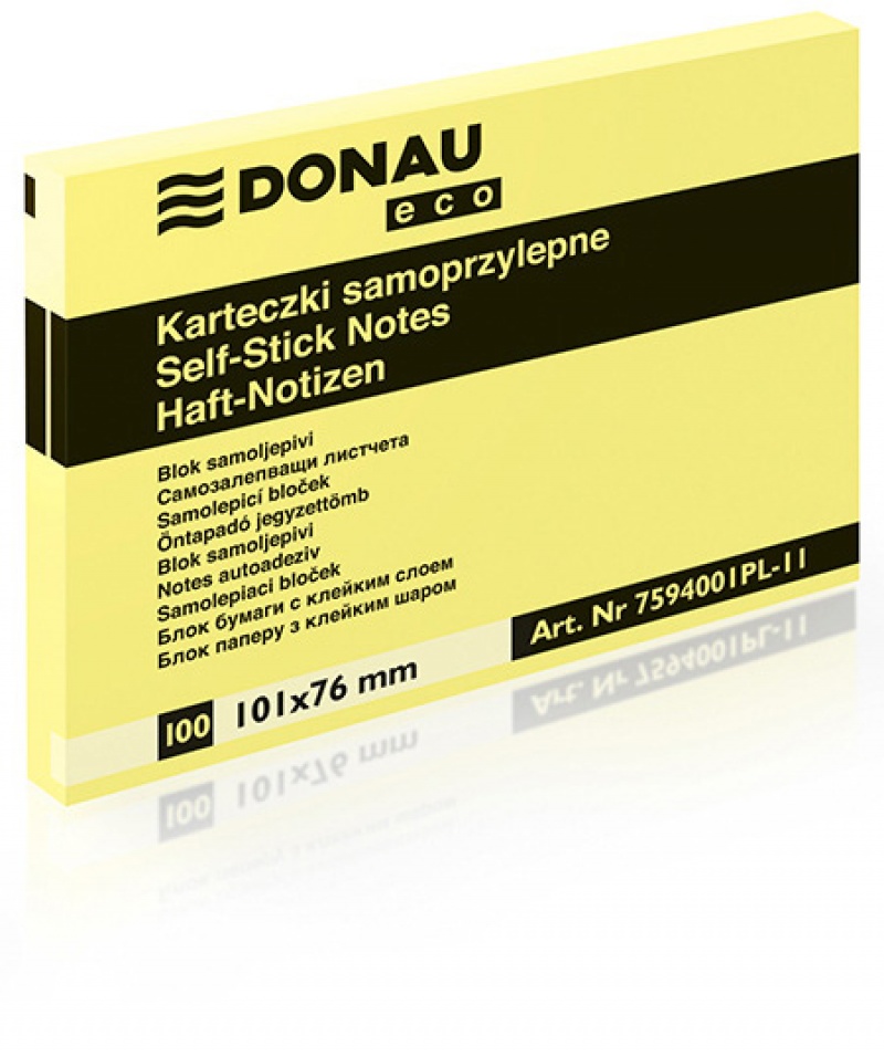 82335-13456-bloczek_samop_donau_eco_101x76mm_1x100_kart_ja-800w Bloczek samoprzylepny DONAU Eco, 101x76mm, 1x100 kart., jasnożółty (opakowanie 12 szt.) - obrazek 1