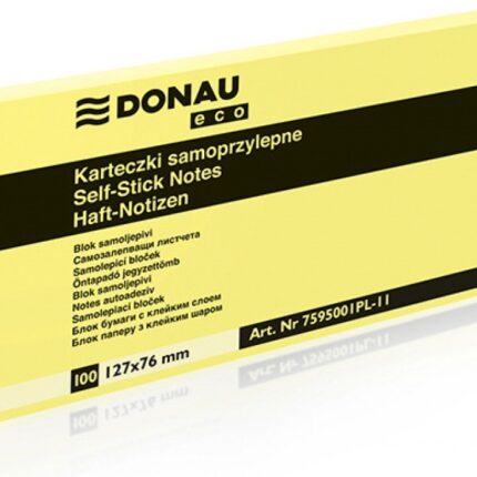 Bloczek samoprzylepny DONAU Eco, 127x76mm, 1x100 kart., jasnożółty (opakowanie 12 szt.)
