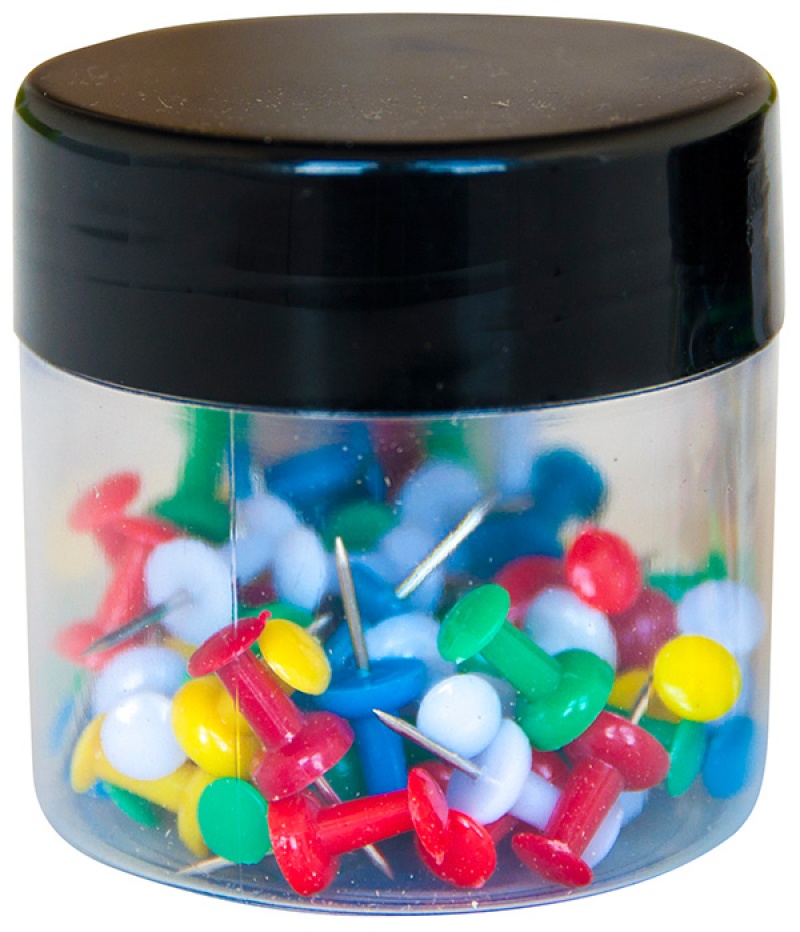 83665-17032-pinezki_beczulki_q_connect_w_plastikowym_sloik-800w Pinezki beczułki Q-CONNECT, w plastikowym słoiku, 60szt., mix kolorów - obrazek 1