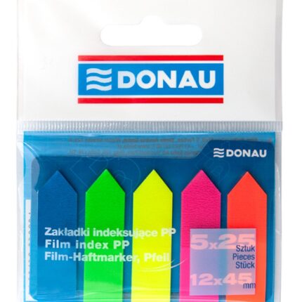 Zakładki indeksujące DONAU, PP, 12x45mm, strzałka, 5x25 kart., mix kolorów