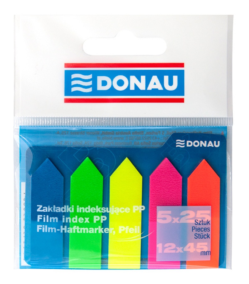 83874-18611-zakladki_indeksujace_donau_pp_12x45mm_strzalka-800w Zakładki indeksujące DONAU, PP, 12x45mm, strzałka, 5x25 kart., mix kolorów - obrazek 1