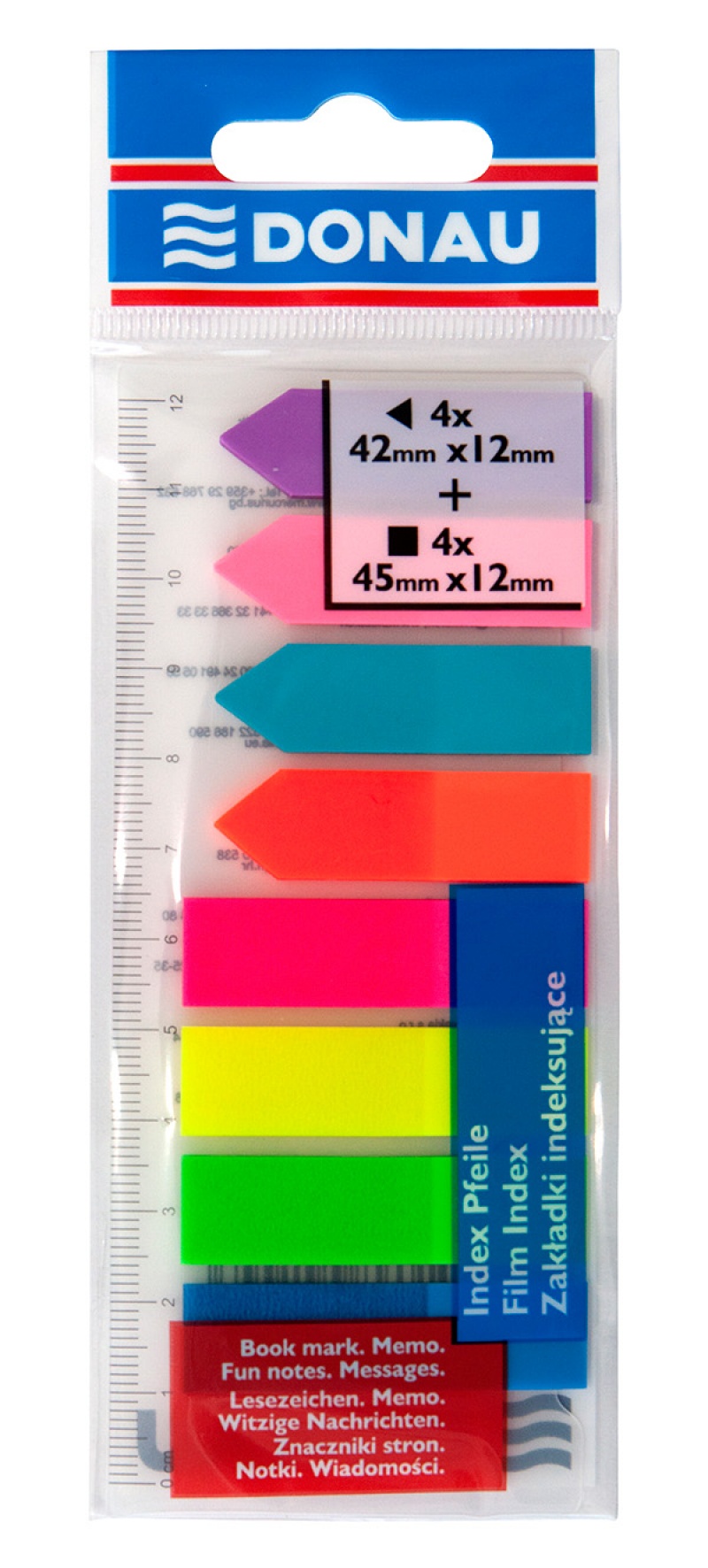 83876-13473-zakladki_indeksujace_donau_pp_12x45mm_12x42mm_-800w Zakładki indeksujące DONAU, PP, 12x45mm/12x42mm, stand. /strzałka, 4x25/4x25 kart., mix kolorów - obrazek 1