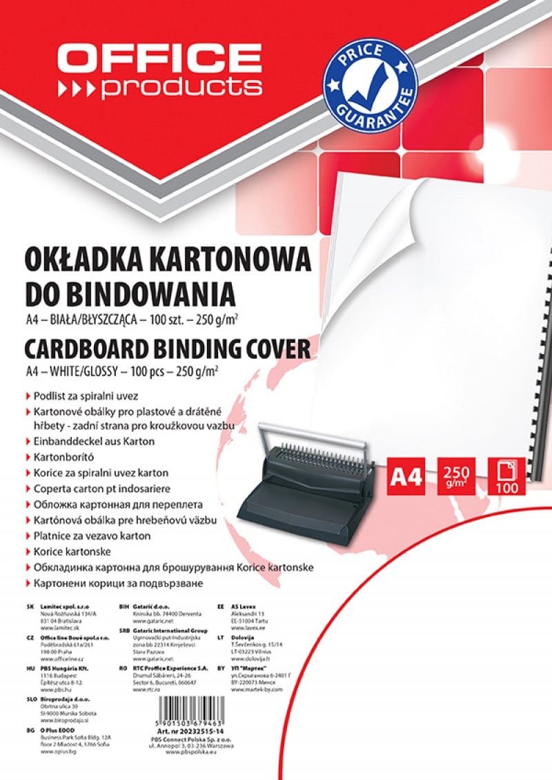 87506-30303-okladki_do_bindowania_office_products_karton_a-800w Okładki do bindowania OFFICE PRODUCTS, karton, A4, 250gsm, błyszczące, 100szt., białe - obrazek 1