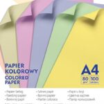 Papier kolorowy GIMBOO, A4, 100 arkuszy, 80gsm, 5 kolorów pastelowych