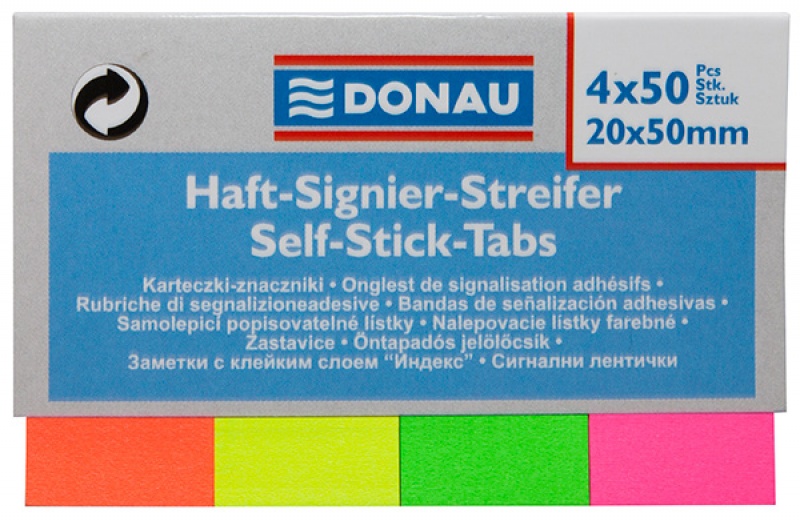 94936-13470-zakladki_indeksujace_donau_papier_20x50mm_4x50-800w Zakładki indeksujące DONAU, papier, 20x50mm, 4x50 kart., mix kolorów - obrazek 1