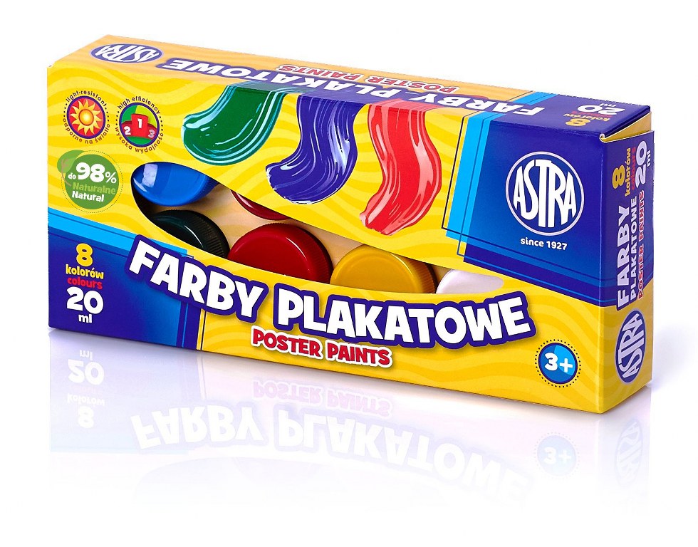 Farby plakatowe Astra 8 kol x 20 ml PREMIUM BOX Farby plakatowe Astra 8 kol x 20 ml PREMIUM BOX - obrazek 1
