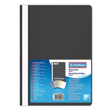 Skoroszyt DONAU, PP, A4, standard, 120/180mikr., czarny (opakowanie 10 szt.)