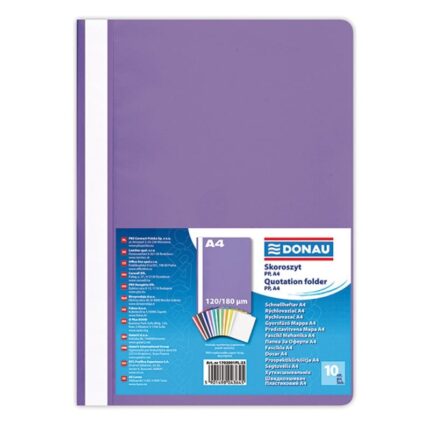 Skoroszyt DONAU, PP, A4, standard, 120/180mikr., fioletowy (opakowanie 10 szt.)