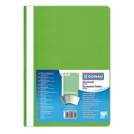 Skoroszyt DONAU, PP, A4, standard, 120/180mikr., jasnozielony (opakowanie 10 szt.)