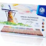 Kredki ołówkowe z drewna cedrowego okrągłe w metalowym pudełku ASTRA PRESTIGE 36 kolorów