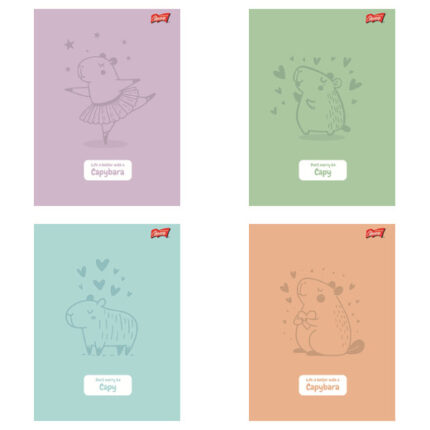 Zeszyt A5 32 kartki linia dwukolorowa okładka laminowana lakier miejscowy UV 70 g/m2 PASTEL CAPYBARA