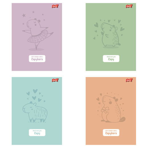 Zeszyt A5 32 kartki linia dwukolorowa okładka laminowana lakier miejscowy UV 70 g/m2 PASTEL CAPYBARA Zeszyt A5 32 kartki linia dwukolorowa okładka laminowana lakier miejscowy UV 70 g/m2 PASTEL CAPYBARA - obrazek 1