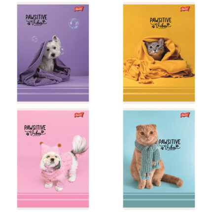 Zeszyt A5 32 kartki krata okładka laminowana lakier miejscowy UV 70 g/m2 PAWSITIVE VIBES