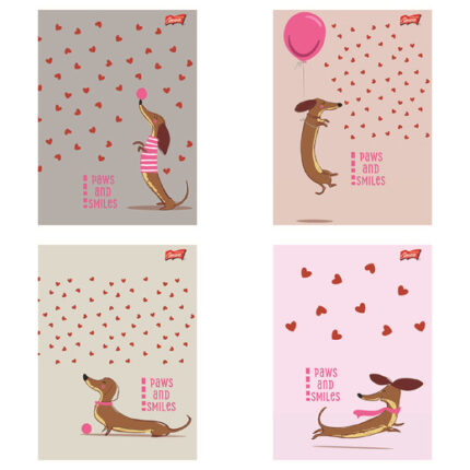 Zeszyt A4 32 kartki krata okładka laminowana lakier miejscowy UV 70 g/m2 LOVELY DACHSHUND