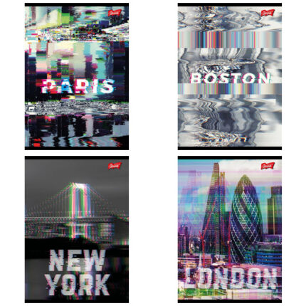 Zeszyt A5 60 kartek linia okładka laminowana lakier miejscowy UV 70 g/m2 GLITCHED CITY