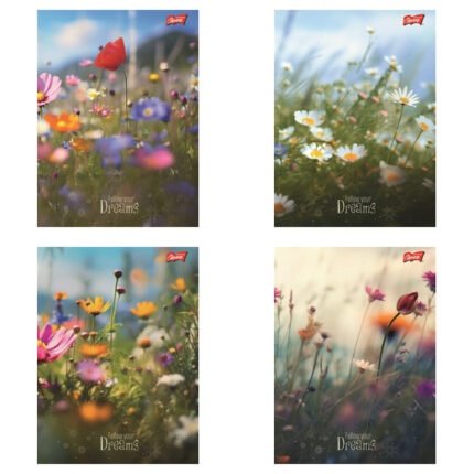 Zeszyt A5 60 kartek krata okładka laminowana lakier miejscowy UV 70 g/m2 ROMANTIC MEADOW