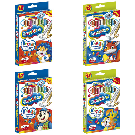 Kredki BAMBINO w oprawie drewnianej 12 kolorów + temperówka ZWIERZAKI UCZNIAKI Kredki BAMBINO w oprawie drewnianej 12 kolorów + temperówka ZWIERZAKI UCZNIAKI - obrazek 1