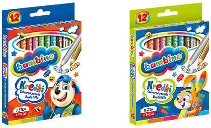 Kredki BAMBINO w oprawie drewnianej 12 kolorów ZWIERZAKI UCZNIAKI