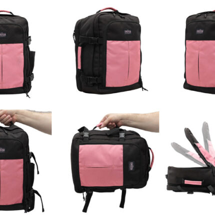 PLECAK PODRÓŻNY DO KABINY SAMOLOTU 40x30x20 CM / ROZSZERZALNY CB01 St.Black Vintage / Pink