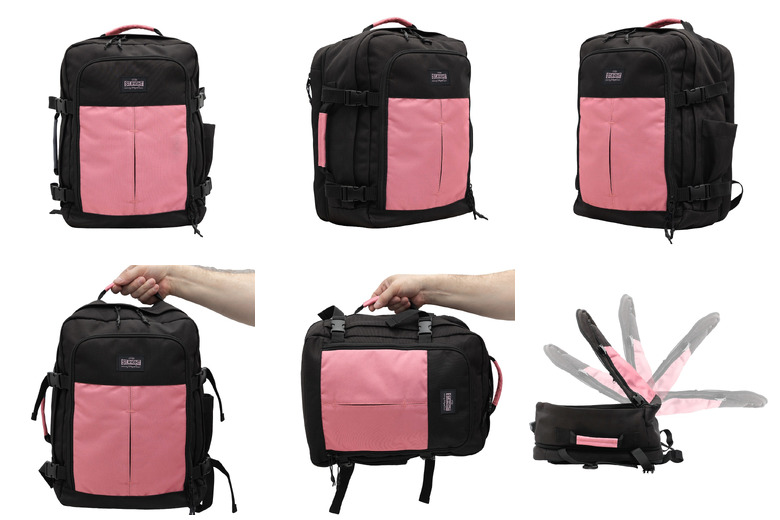 PLECAK PODRÓŻNY DO KABINY SAMOLOTU 40x30x20 CM / ROZSZERZALNY CB01 St.Black Vintage / Pink PLECAK PODRÓŻNY DO KABINY SAMOLOTU 40x30x20 CM / ROZSZERZALNY CB01 St.Black Vintage / Pink - obrazek 1