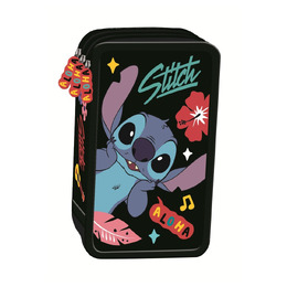 Piórnik szkolny potrójny z wyposażeniem STITCH BLACK ALOHA Piórnik szkolny potrójny z wyposażeniem STITCH BLACK ALOHA - obrazek 1