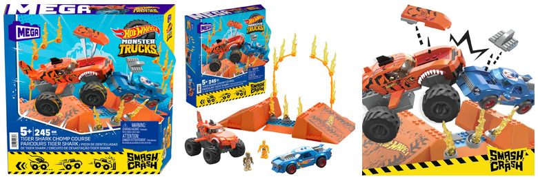 PROMO MEGA BLOKS Hot Wheels MT Tiger Shark Kaskaderski skok Zestaw klocków 245el HKF88 MATTEL PROMO MEGA BLOKS Hot Wheels MT Tiger Shark Kaskaderski skok Zestaw klocków 245el HKF88 MATTEL - obrazek 1
