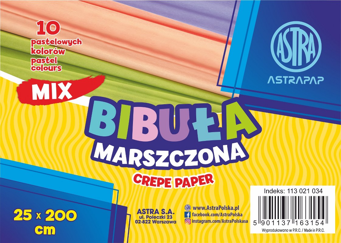 Bibuła marszczona ASTRAPAP 25*200 cm, MIX 10 kol. pastelowych, zestaw Bibuła marszczona ASTRAPAP 25*200 cm, MIX 10 kol. pastelowych, zestaw - obrazek 1