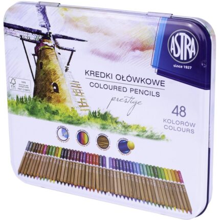 Kredki ołówkowe z drewna cedrowego okrągłe w metalowym pudełku ASTRA PRESTIGE - 48 kolorów