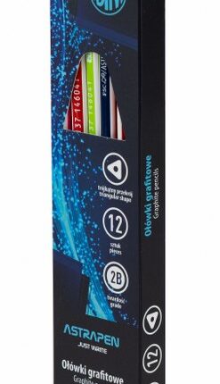 Ołówki grafitowe trójkątne 2B z czarnego drewna z gumką ASTRAPEN - 12 szt. box