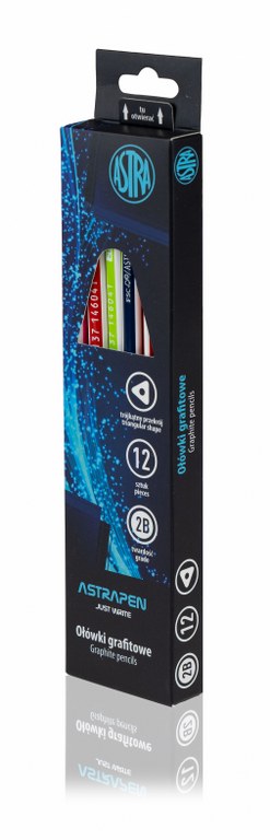 Ołówki grafitowe trójkątne 2B z czarnego drewna z gumką ASTRAPEN - 12 szt. box Ołówki grafitowe trójkątne 2B z czarnego drewna z gumką ASTRAPEN - 12 szt. box - obrazek 1