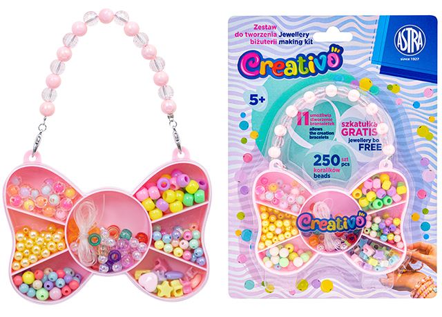 Zestaw koralików Motyl ASTRA Creativo 250 szt + 2m gumki Zestaw koralików Motyl ASTRA Creativo 250 szt + 2m gumki - obrazek 1