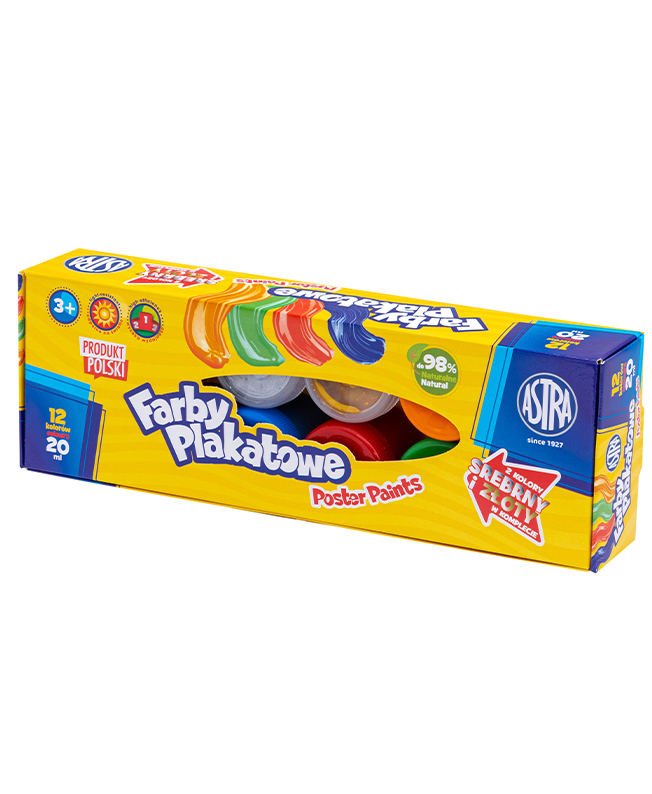 Farby plakatowe Astra 12 kol x 20 STANDARD BOX (złota, srebrna) Farby plakatowe Astra 12 kol x 20 STANDARD BOX (złota, srebrna) - obrazek 1