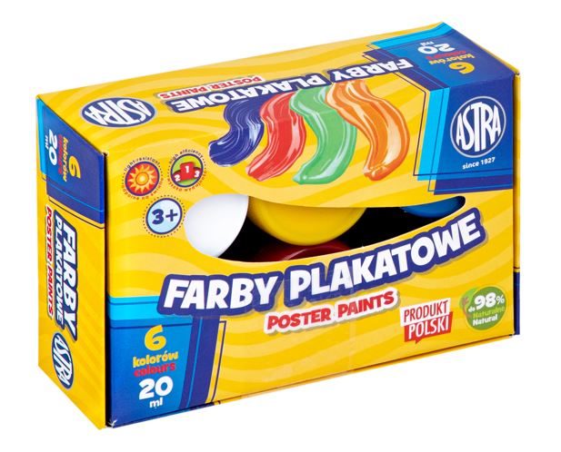 Farby plakatowe Astra 6 kol x 20 ml STANDARD BOX Farby plakatowe Astra 6 kol x 20 ml STANDARD BOX - obrazek 1