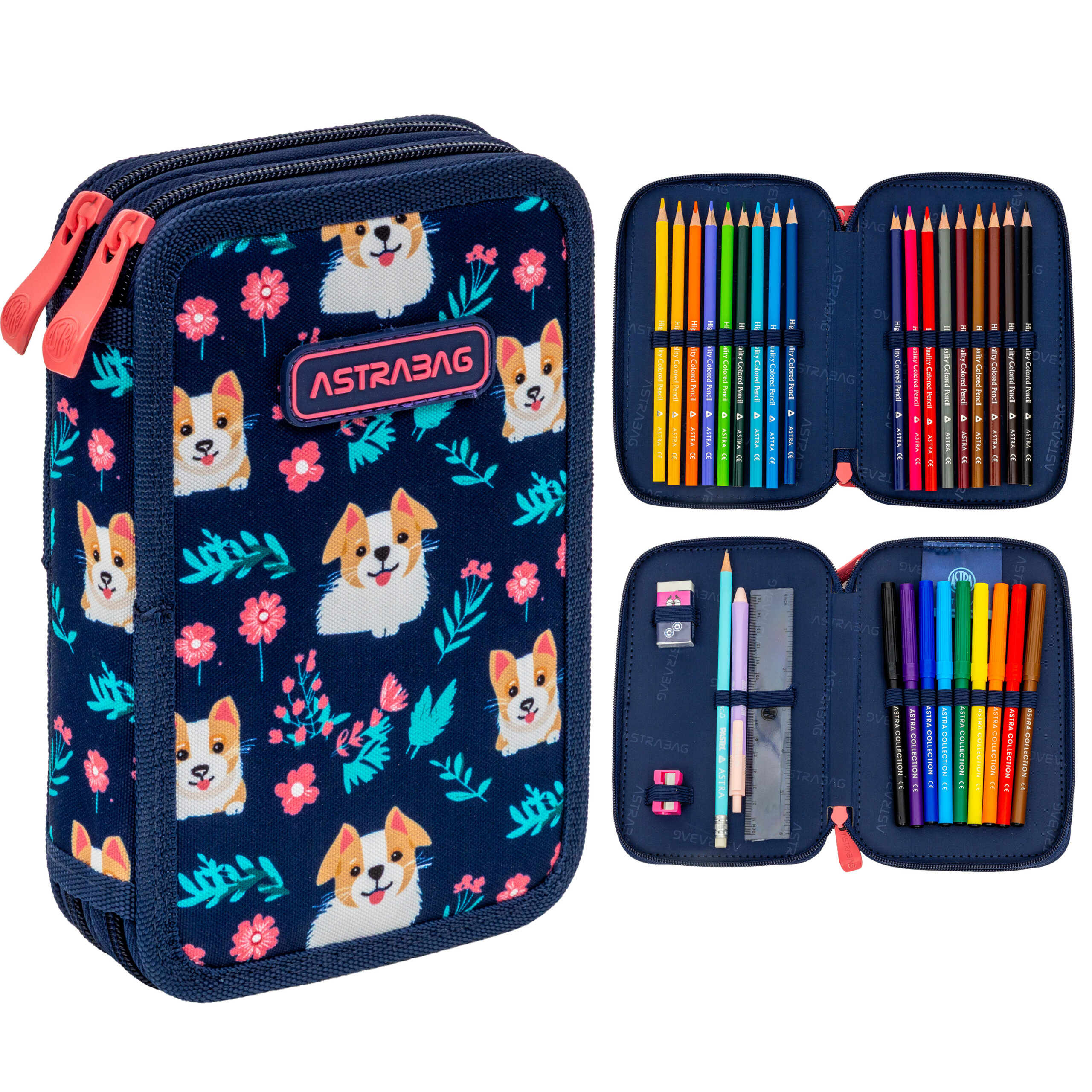Piórnik podwójny z wyposażeniem ASTRABAG DEAR PUPPY, AC21 Piórnik podwójny z wyposażeniem ASTRABAG DEAR PUPPY, AC21 - obrazek 1