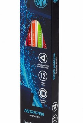 Ołówki grafitowe trójkątne HB z czarnego drewna z gumką ASTRAPEN - 12 szt. box