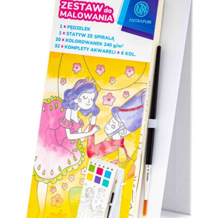 Zestaw do malowania z farbami ASTRAFUN 20 kol + pędzel, mix wzorów: zwierzątka, księżniczki, kosmos, dinozaury