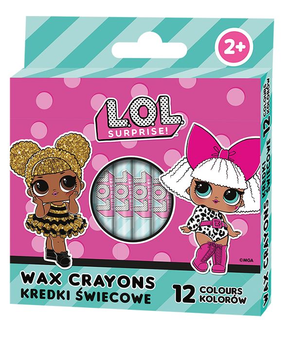 Kredki świecowe okrągłe L.O.L - 12 kolorów - 8/90 mm Kredki świecowe okrągłe L.O.L - 12 kolorów - 8/90 mm - obrazek 1