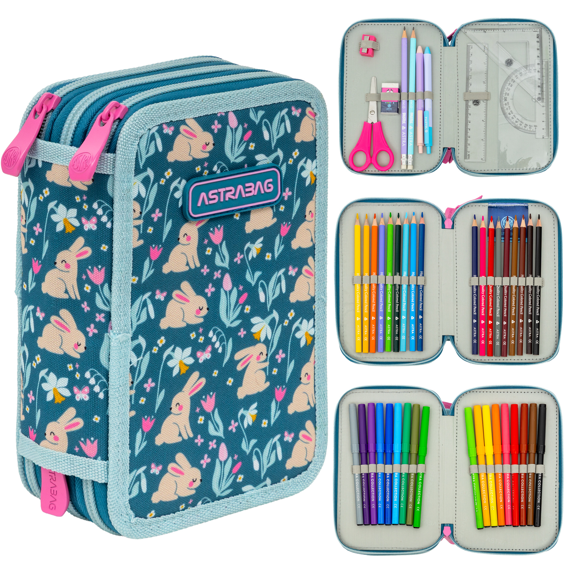 Piórnik JUMBO potrójny z wyposażeniem ASTRABAG CANDY BUNNY, AC31 Piórnik JUMBO potrójny z wyposażeniem ASTRABAG CANDY BUNNY, AC31 - obrazek 1