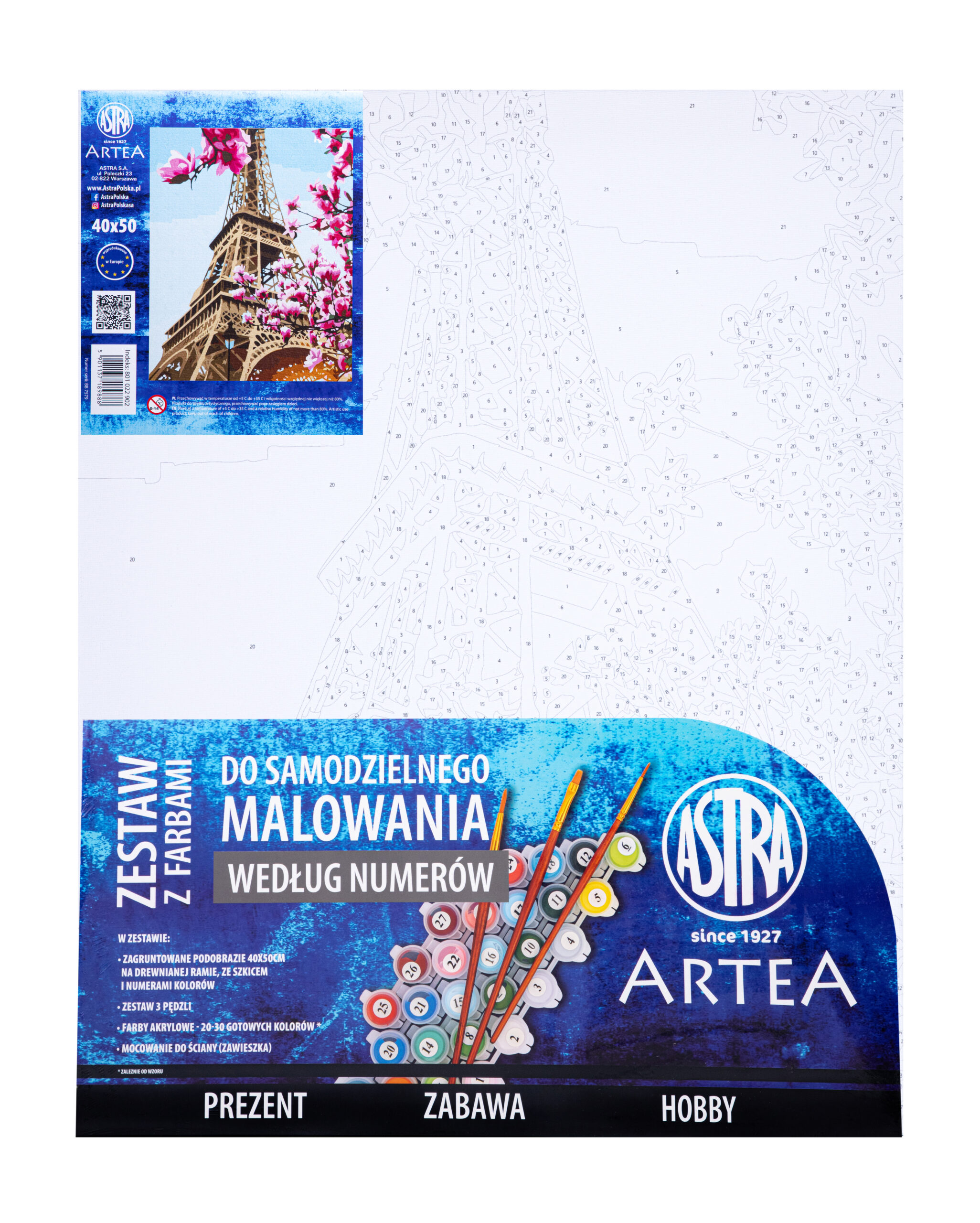 Podobrazie z farbami malowanie wg. numerów, 40x50cm, Wieża Eiffla, ARTEA ASTRA Podobrazie z farbami malowanie wg. numerów, 40x50cm, Wieża Eiffla, ARTEA ASTRA - obrazek 1