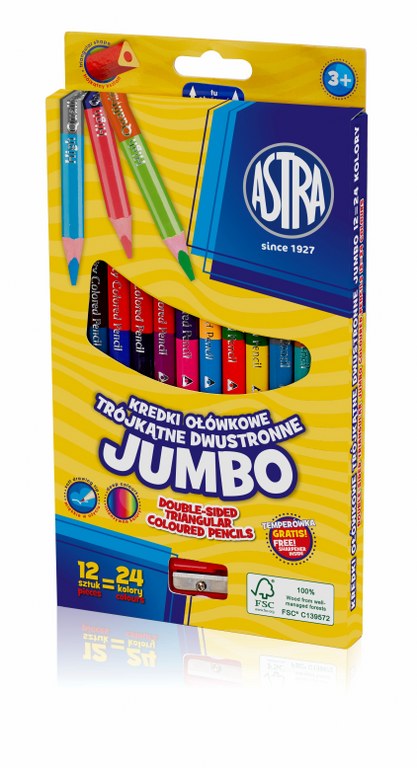 Kredki ołówkowe jumbo ASTRA - 12=24 kolory z temperówką Kredki ołówkowe jumbo ASTRA - 12=24 kolory z temperówką - obrazek 1
