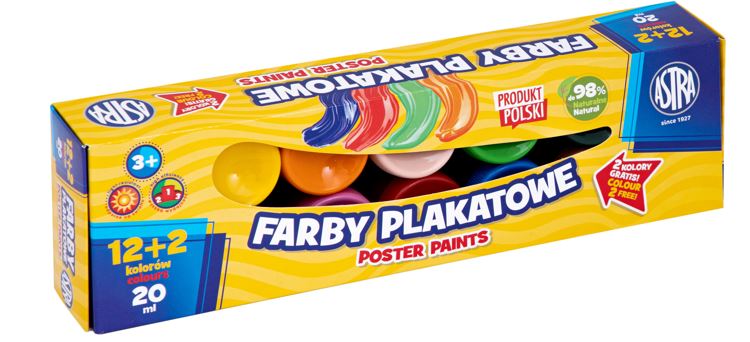 Farby plakatowe Astra 14 kol x 20 ml 12+2 STANDARD BOX Farby plakatowe Astra 14 kol x 20 ml 12+2 STANDARD BOX - obrazek 1