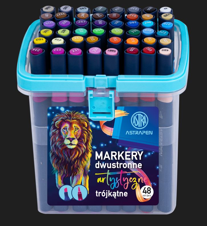 Markery artystyczne trójkątne dwustronne ASTRAPEN - 48 kolorów - pędzelkowa i ścięta końcówka Markery artystyczne trójkątne dwustronne ASTRAPEN - 48 kolorów - pędzelkowa i ścięta końcówka - obrazek 1