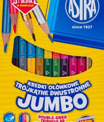 Kredki ołówkowe dwustronne jumbo ASTRA - 12=24 kolory z temperówką, złota i srebrna kredka w komplecie