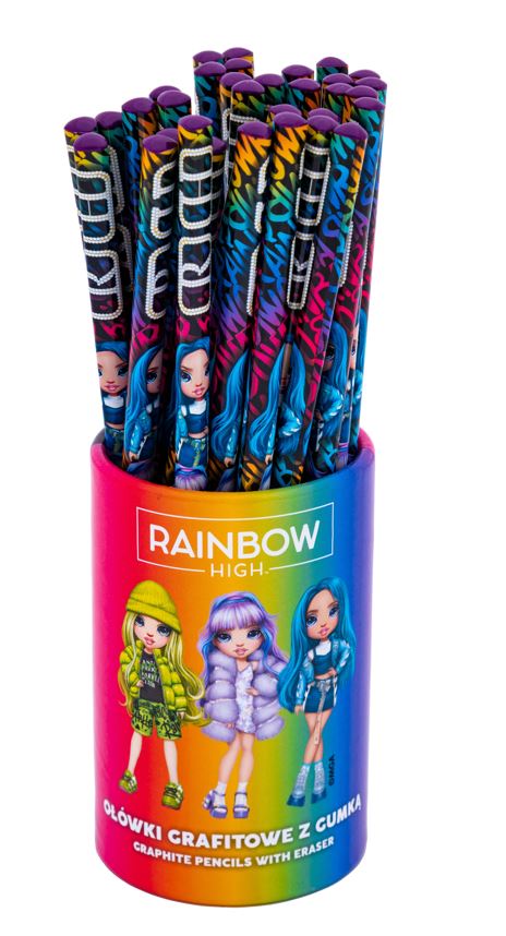Ołówki grafitowe trójkątne HB Rainbow High - 36 sztuk drum Ołówki grafitowe trójkątne HB Rainbow High - 36 sztuk drum - obrazek 1