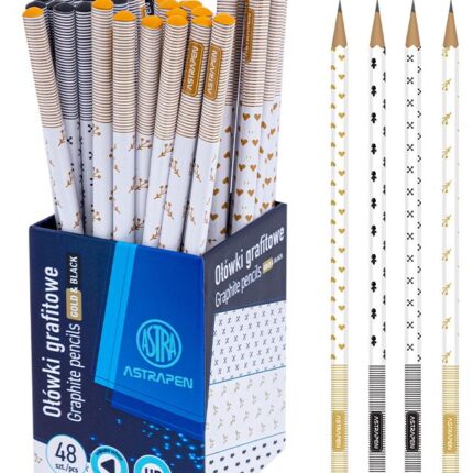 Ołówki grafitowe trójkątne HB ASTRAPEN - Gold and Black - 48 szt. drum