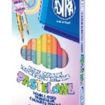 Kredki ołówkowe trójkątne dwustronne pastelowe ASTRA PASTEL LINE - 12=24 kolorów z temperówką, złoto/srebrna kredka w komplecie