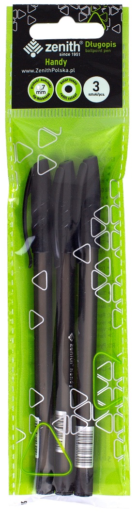 Długopis ze skuwką 0,7 mm ZENITH HANDY czarny - 3 szt. opp bag Długopis ze skuwką 0,7 mm ZENITH HANDY czarny - 3 szt. opp bag - obrazek 1