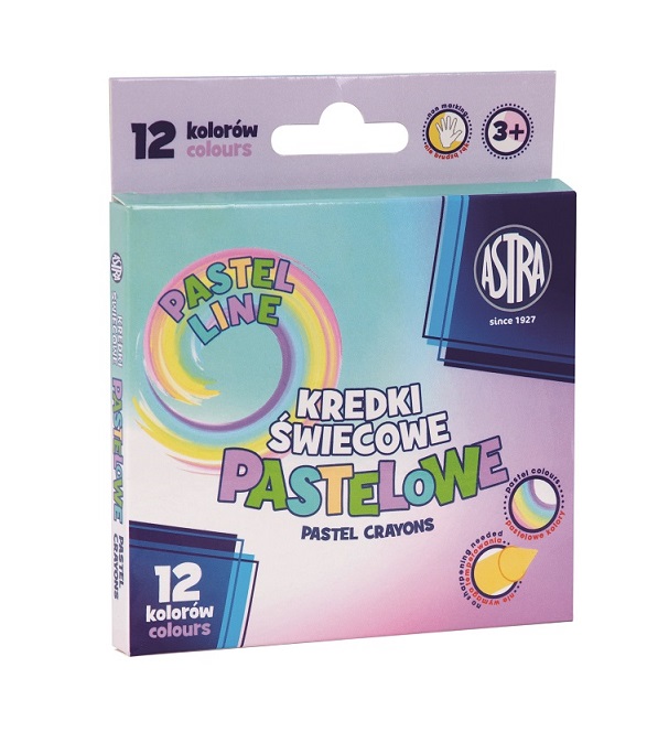 Kredki świecowe okrągłe pastelowe Astra - 12 kolorów - 8/90mm Kredki świecowe okrągłe pastelowe Astra - 12 kolorów - 8/90mm - obrazek 1