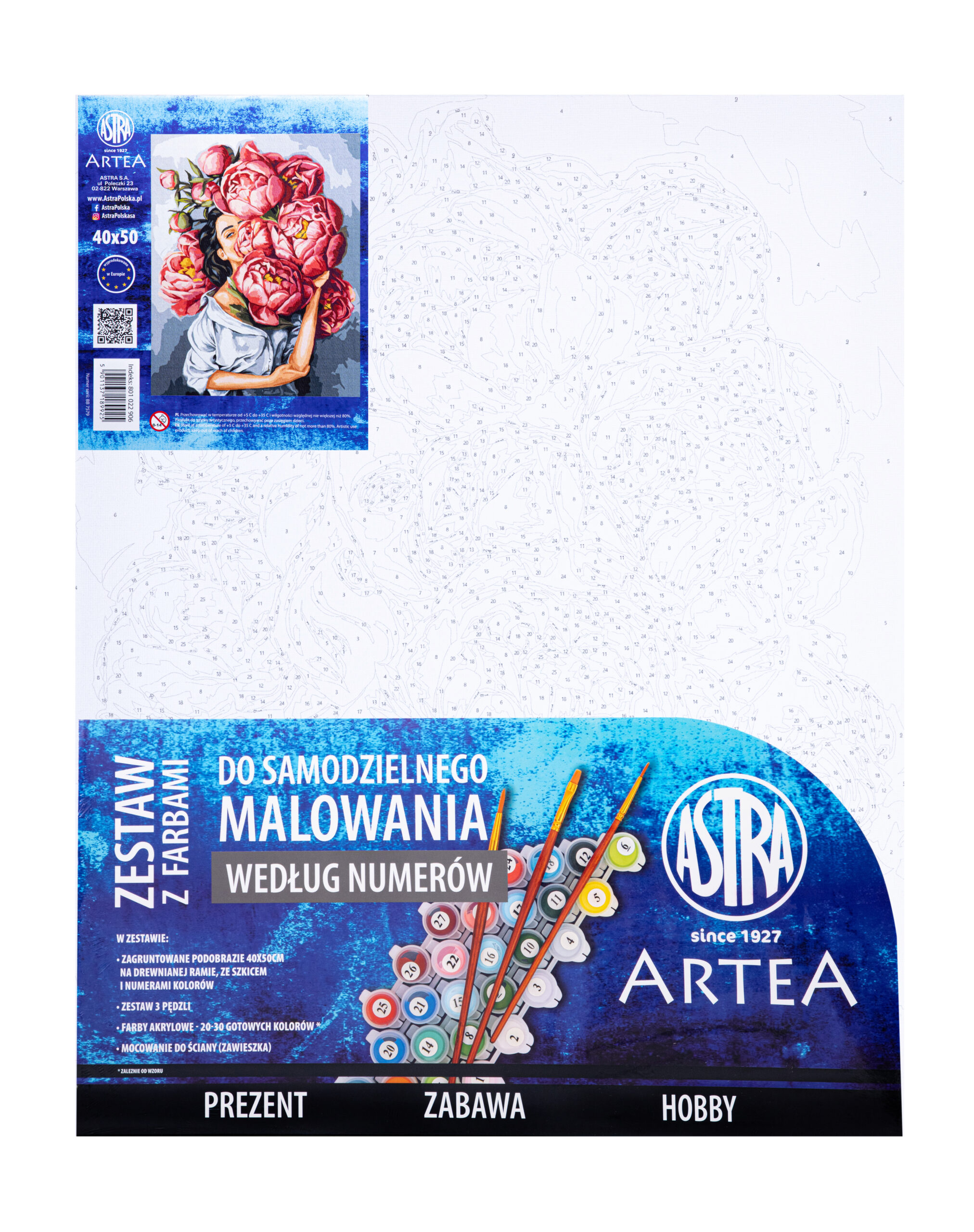Podobrazie z farbami malowanie wg. numerów, 40x50cm, w Piwoniach, ARTEA ASTRA Podobrazie z farbami malowanie wg. numerów, 40x50cm, w Piwoniach, ARTEA ASTRA - obrazek 1
